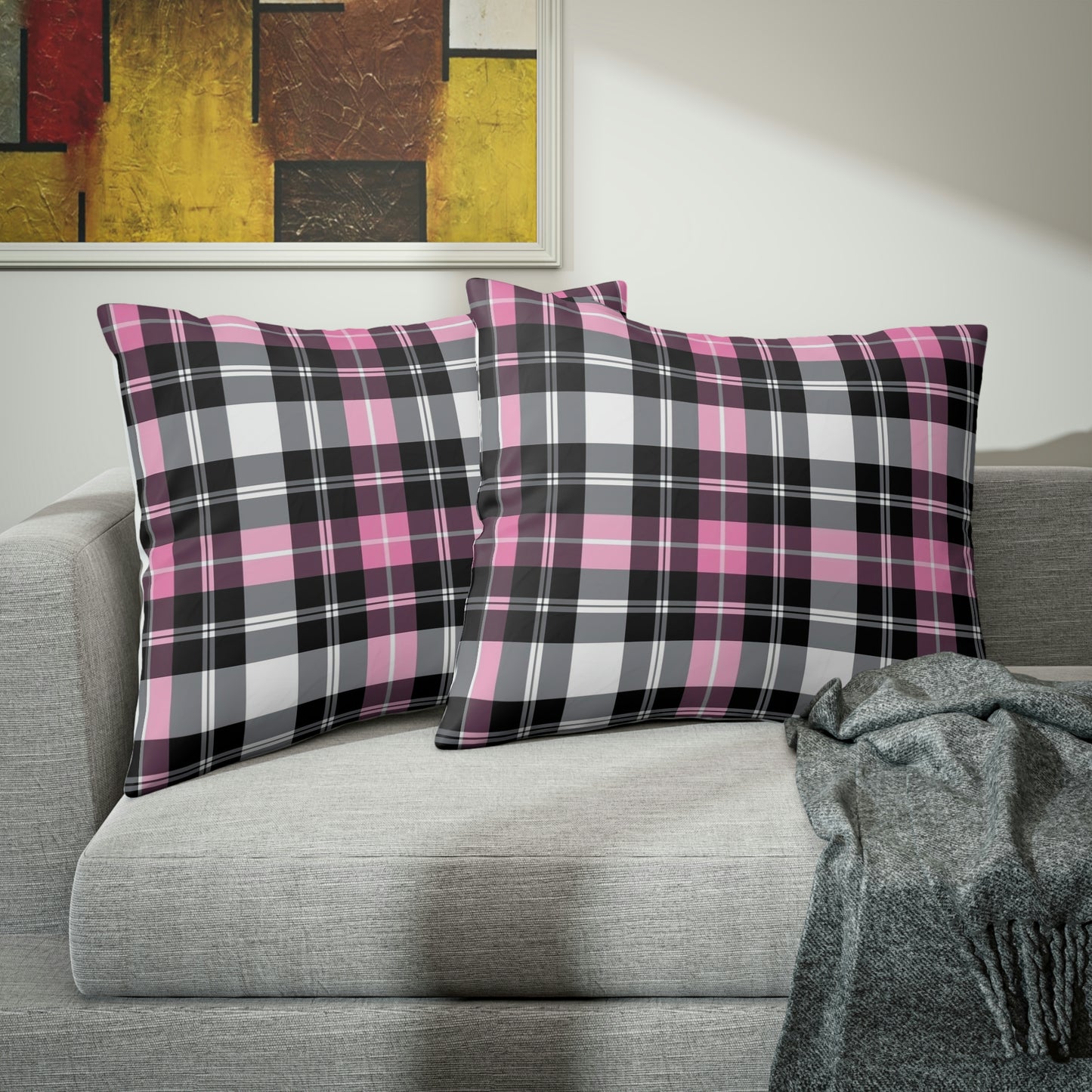 Pink Plaid Pillow Sham