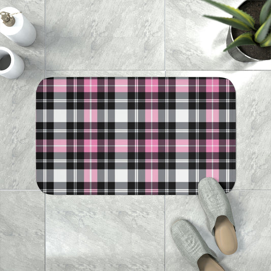 Pink Plaid Memory Foam Bath Mat