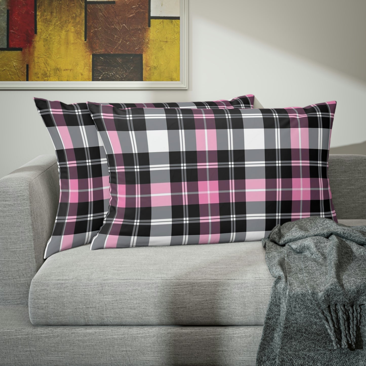 Pink Plaid Pillow Sham